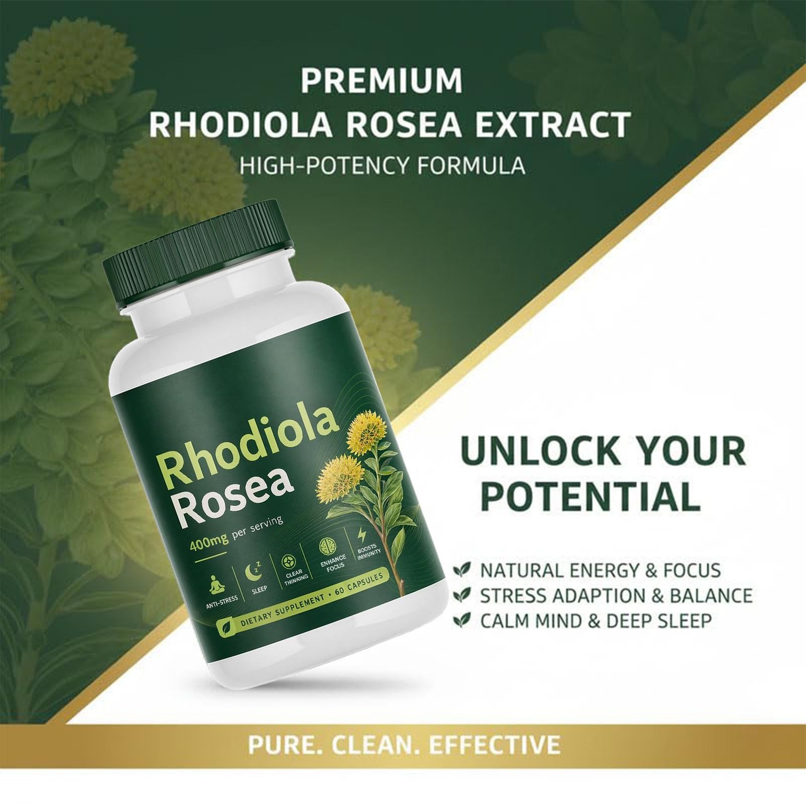 Soluma Rhodiola Rosea, 400mg Per Serving With Bioperine, 60 Capsules (1Set)