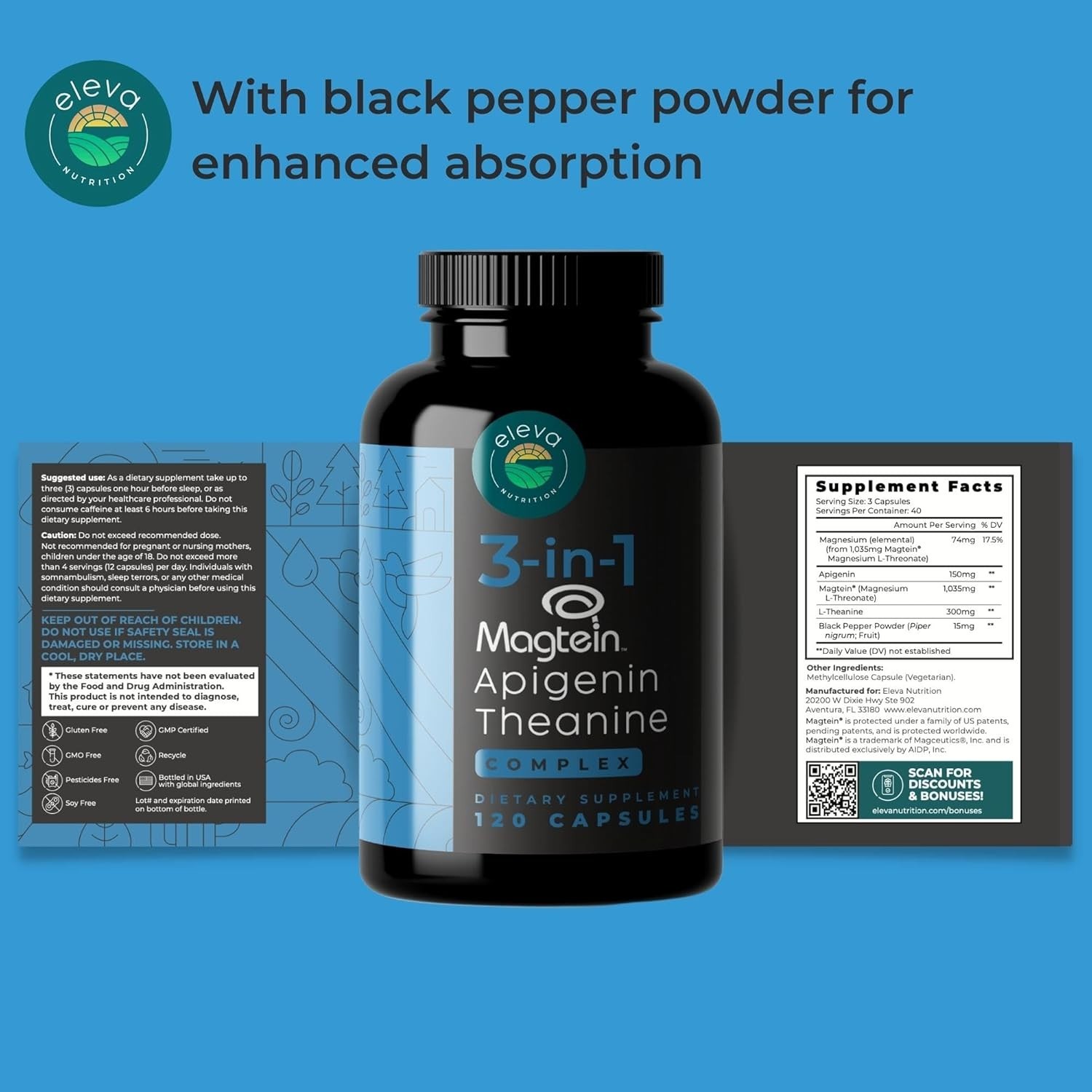 Magnesium Theanine L-Threonate Apigenin Supplement for Sleep Aid-3- in-1 Complex