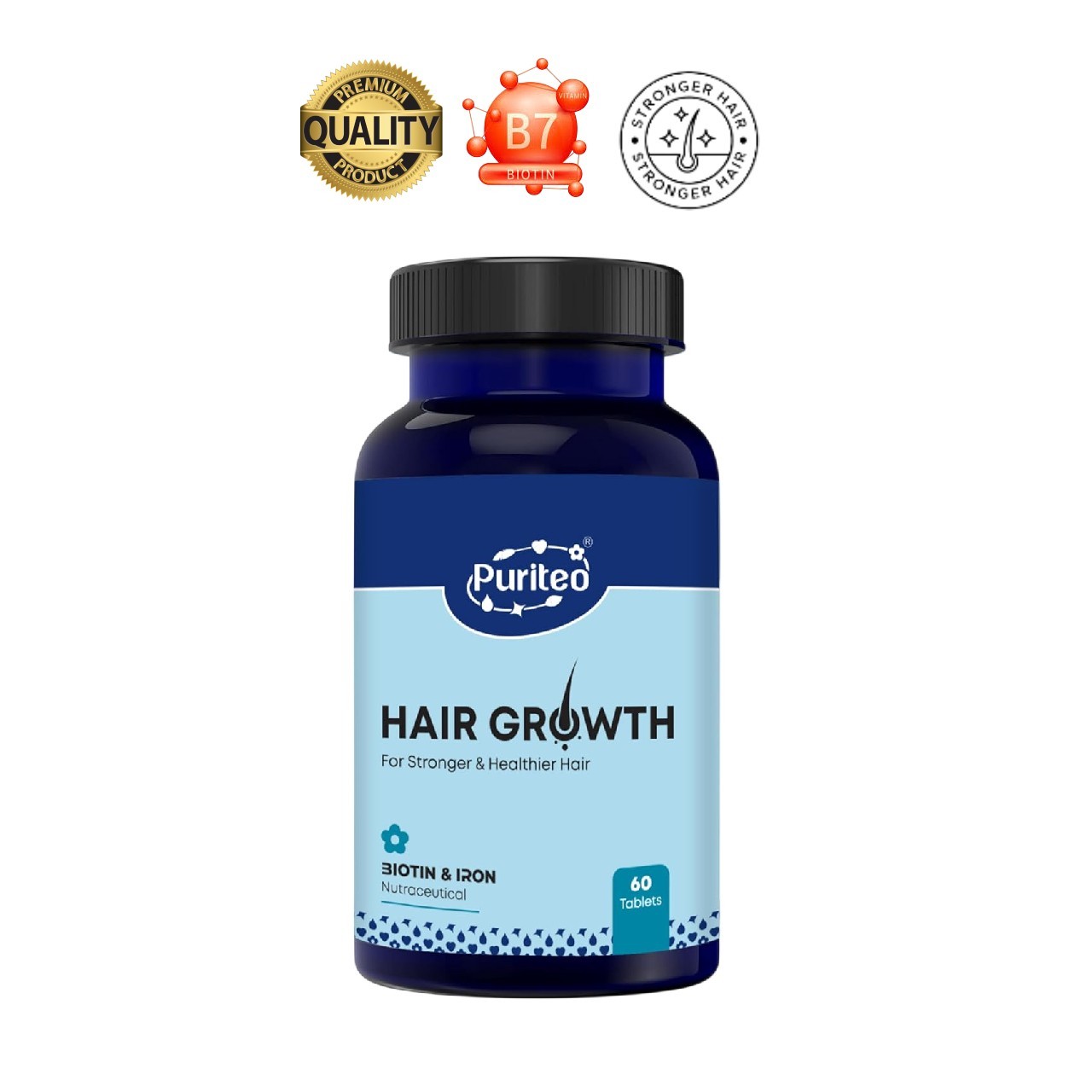 PURI.TEO Biotin 60 Tablets Hair Growth Skin Nail Support