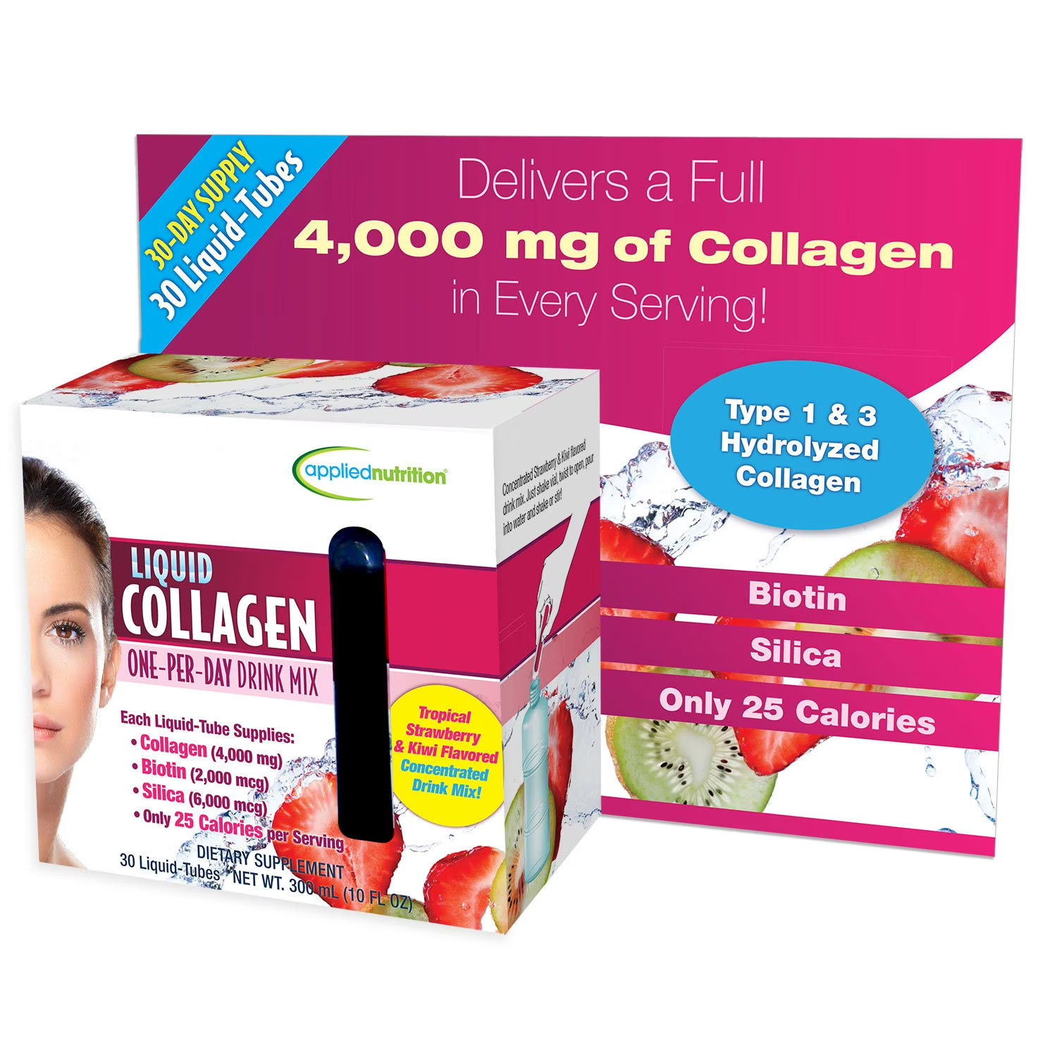 Applied Nutrition Liquid Collagen Tropical Strawberry & Kiwi 10mL each, 30 ct.