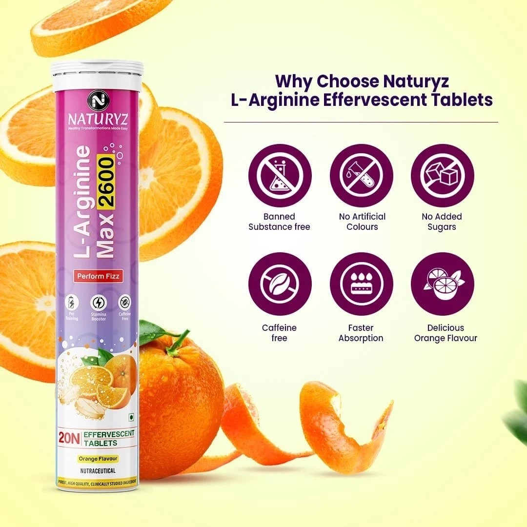 Naturyz L-Arginine Max 2600 Effervescent Tablets (Orange Flavour) – 60 tab u054