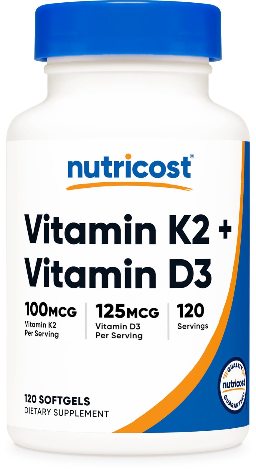 Nutricost Vitamin D3 + K2 (5000 IU / 100mcg MK7), 120 Count (Pack of 1)