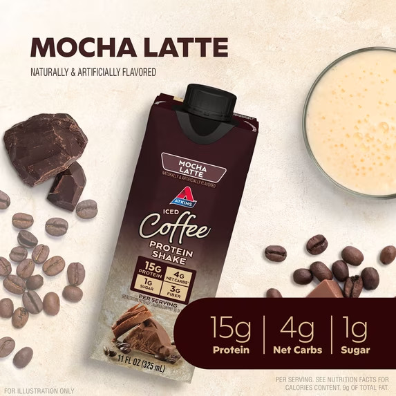 4 Pack Atkins Protein Shake Mocha Latte Ready to Drink 15g Protein/Serving 11oz.