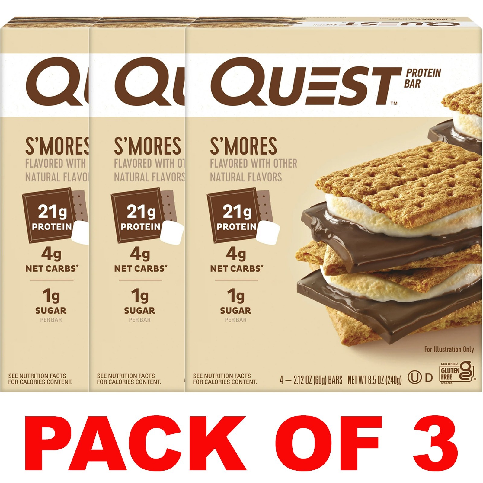 QUEST S’mores Protein Bars Natural Flavors- 4 Bars in a Box – 3 BOXES