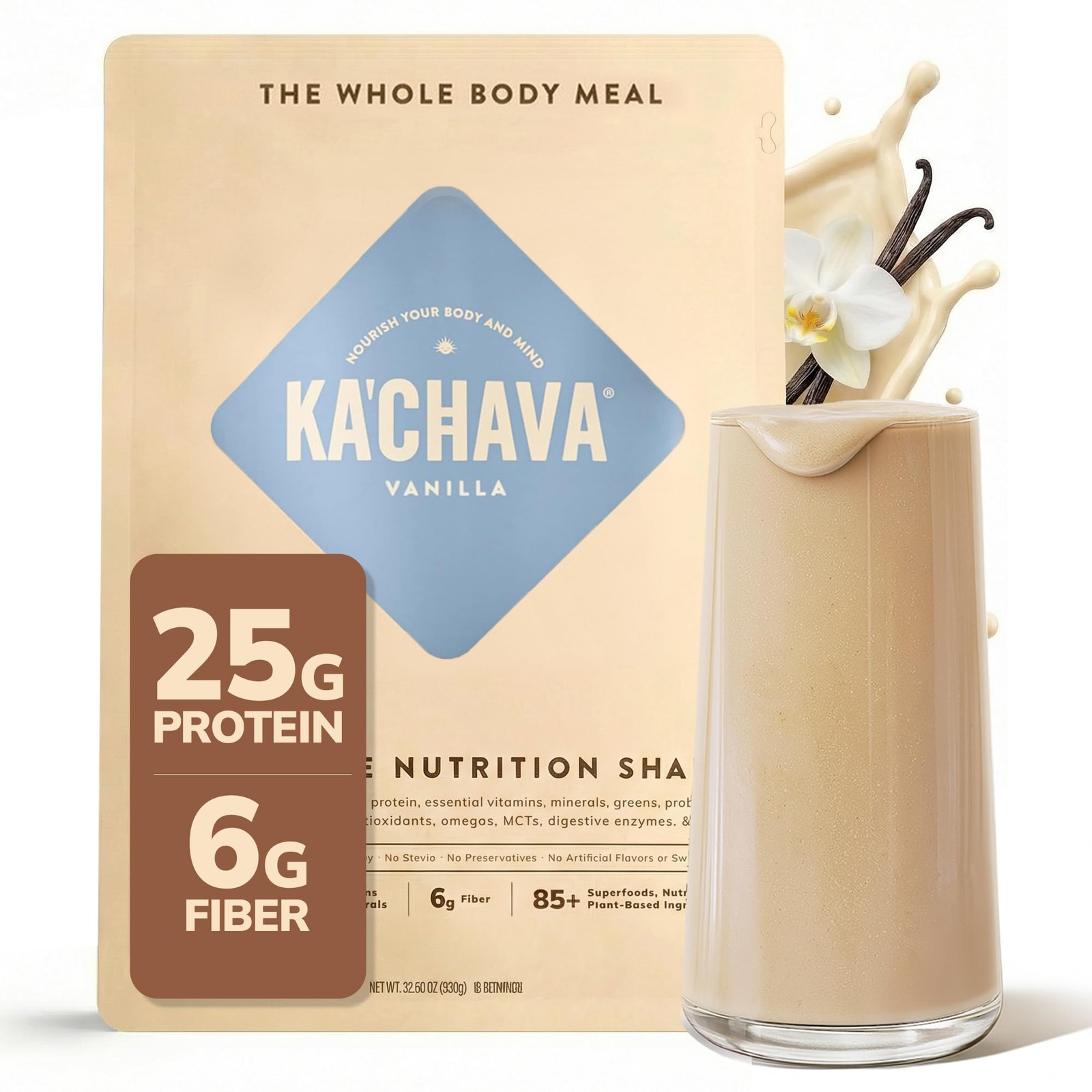 Ka’Chava Whole Body Meal Shake Vanilla 2 lb – Gluten & Dairy Free (15 Servings)