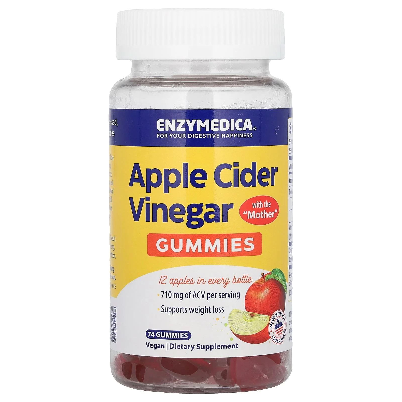 2 X Enzymedica, Apple Cider Vinegar Gummies with the Mother, 74 Gummies