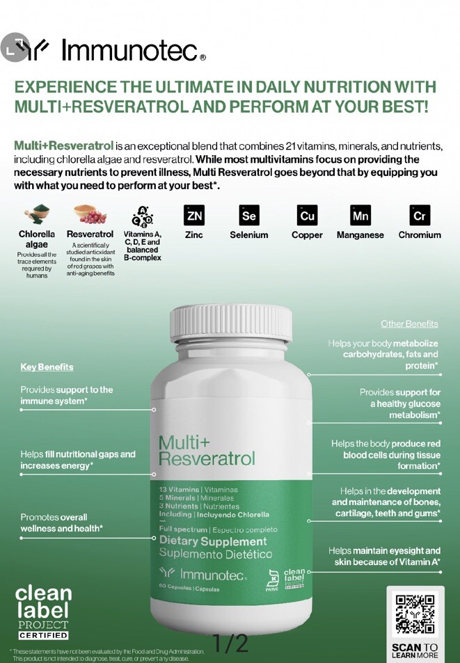 3 Multi +Resveratrol 13Vitamins & 5Mineral To Metabolize Fats,Carbs,&Protein