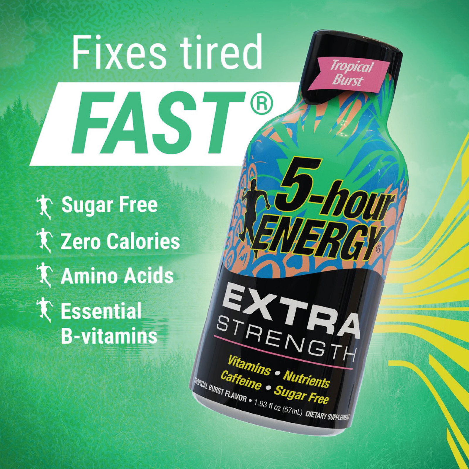 6x Bottles 5 Hour Energy Extra Tropical Burst Flavor | Sugar Free | 1.93oz