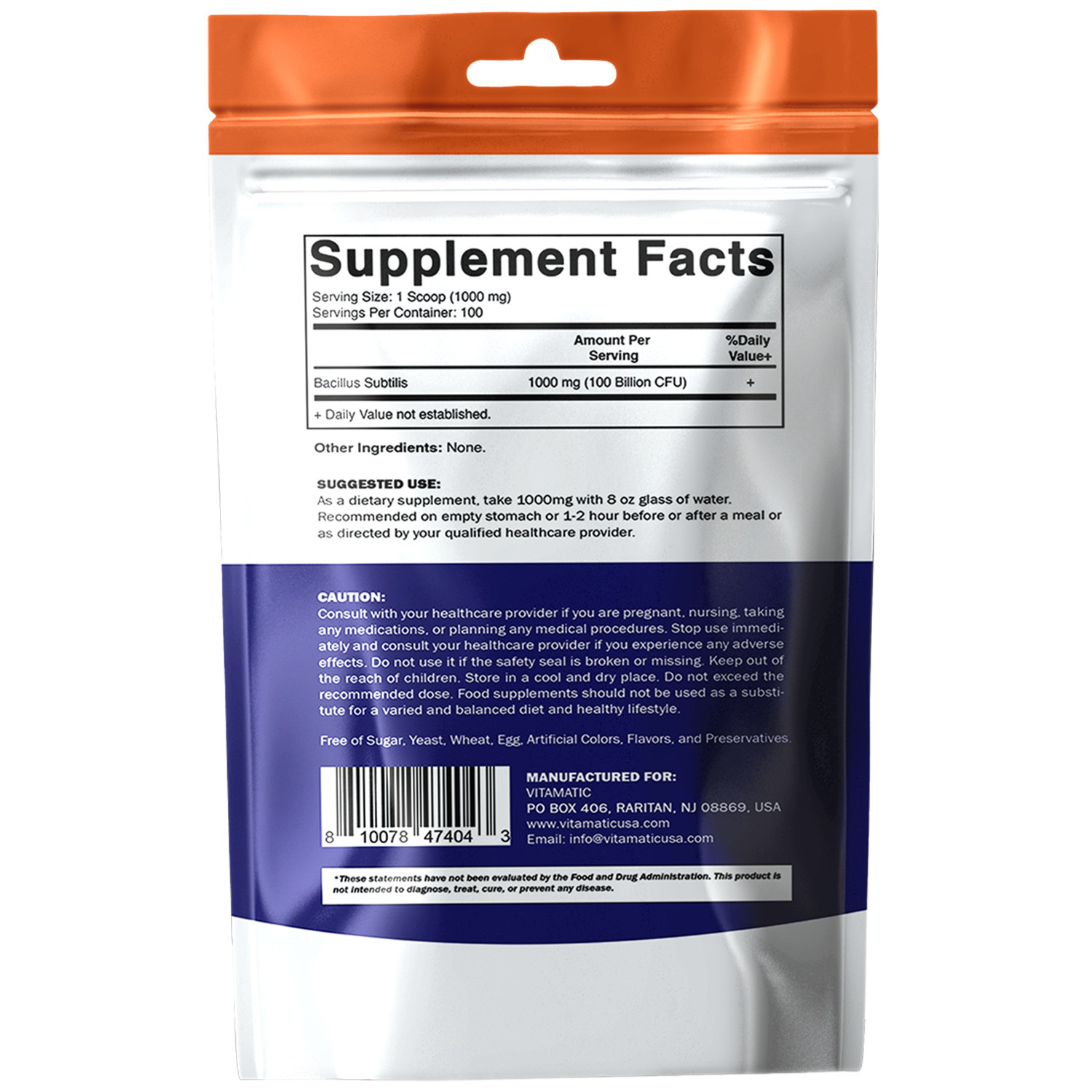Vitamatic Bacillus Subtilis Pure Powder Probiotic Powder – Gut Health – 100 Gram