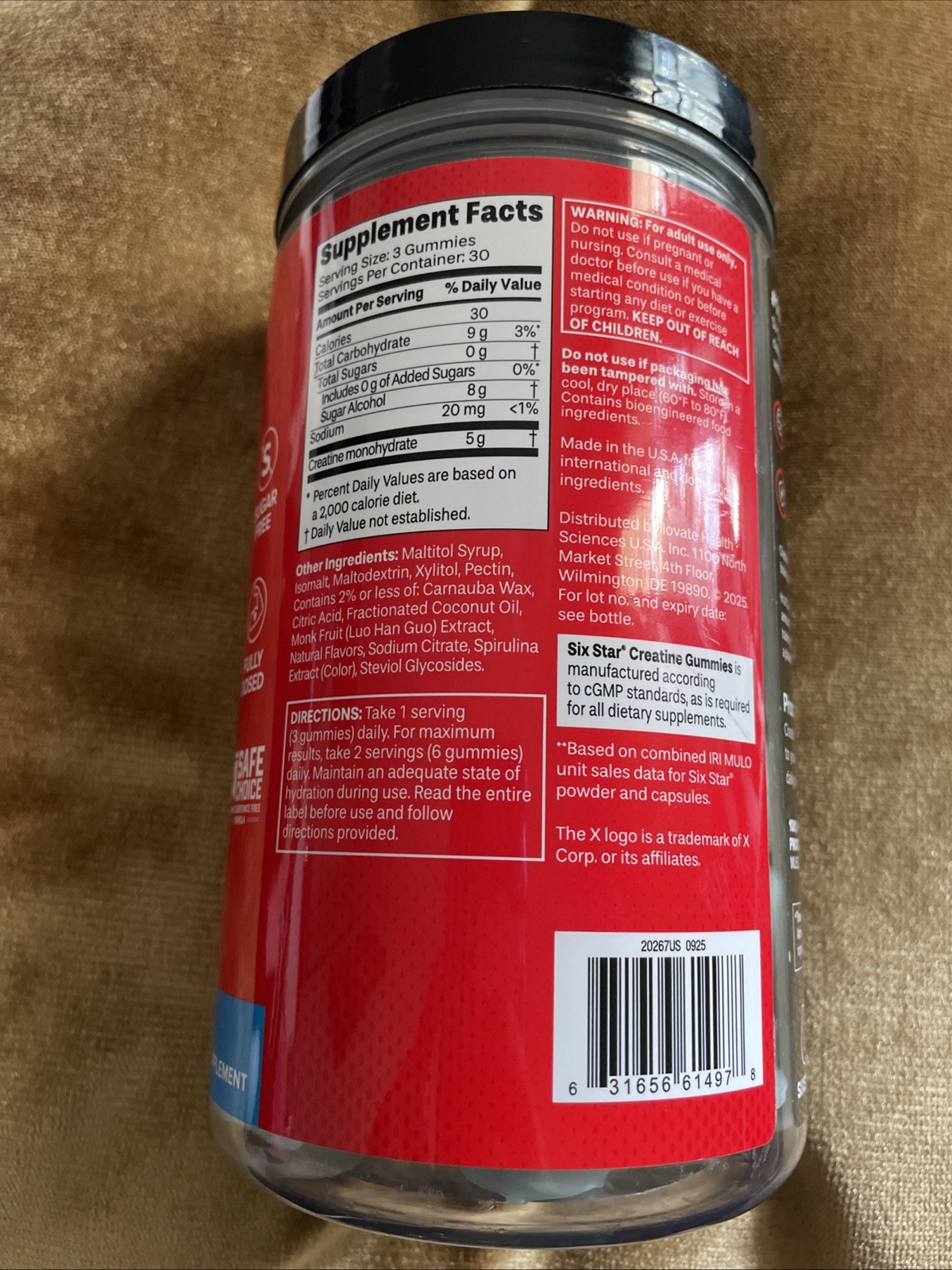 Six Star Creatine Monohydrate Gummies 5g Sugar-Free Blue Raspberry 30 Servings