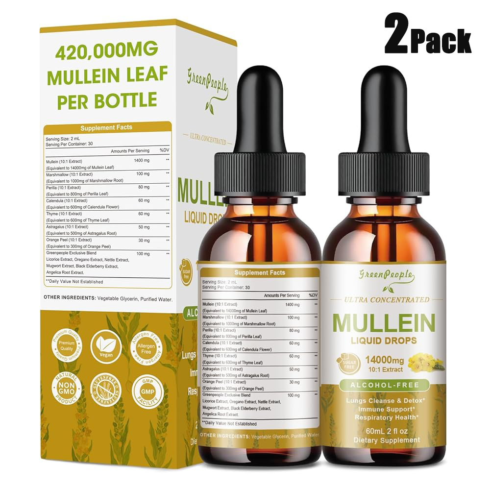 Mullein Drops for Lungs Mullein Leaf Extract Drops, Alcohol-Free Sugar Free