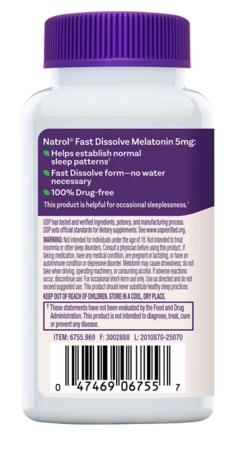 Natrol Melatonin 5mg Fast Dissolve 250 Tablets Sleep Aid Strawberry Drug Free