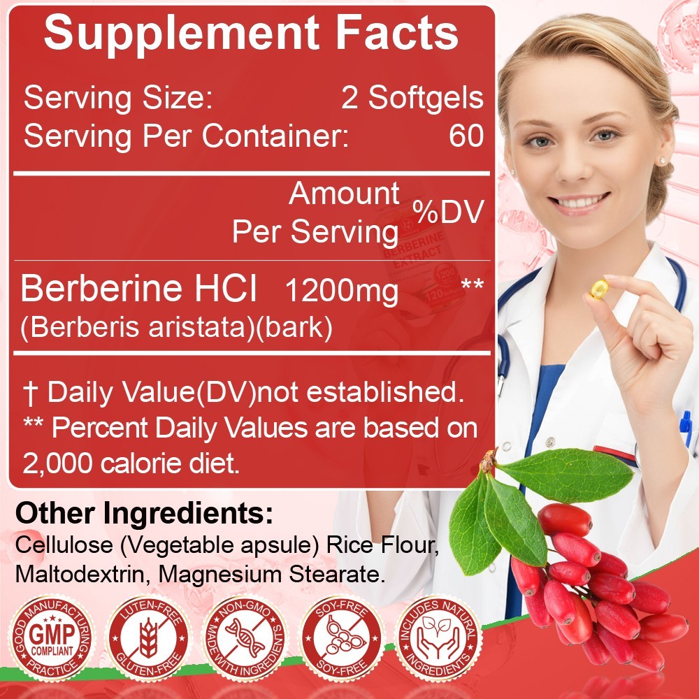 Berberine HCL 1200mg Ceylon Cinnamon Antioxidant Supplement 120 Capsules.