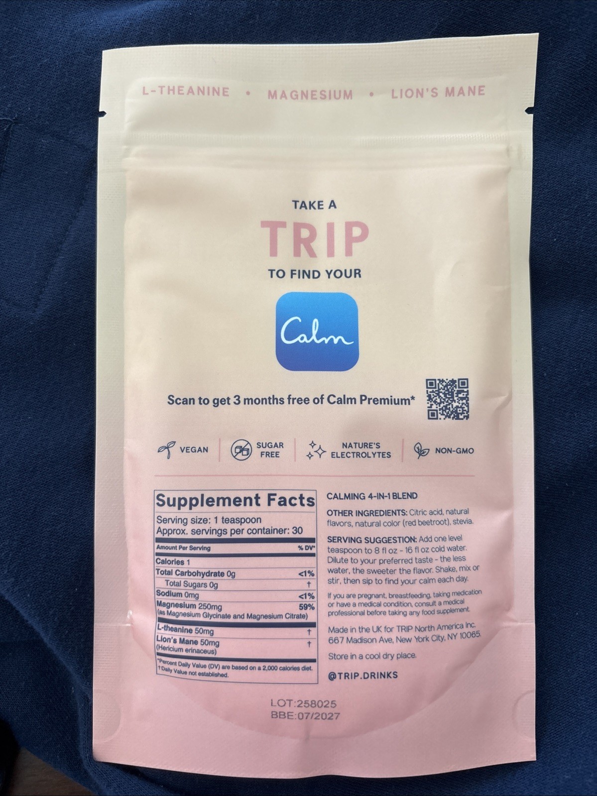 Trip Mindful Blend Calm 4-IN-1 Magnesium Powder Pomegranate Flavor 4.9 Oz