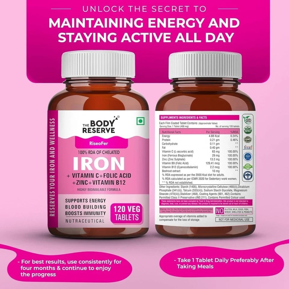 The Body Reserve Chelated Iron + Vitamin C Tablets – 120 capsules z172