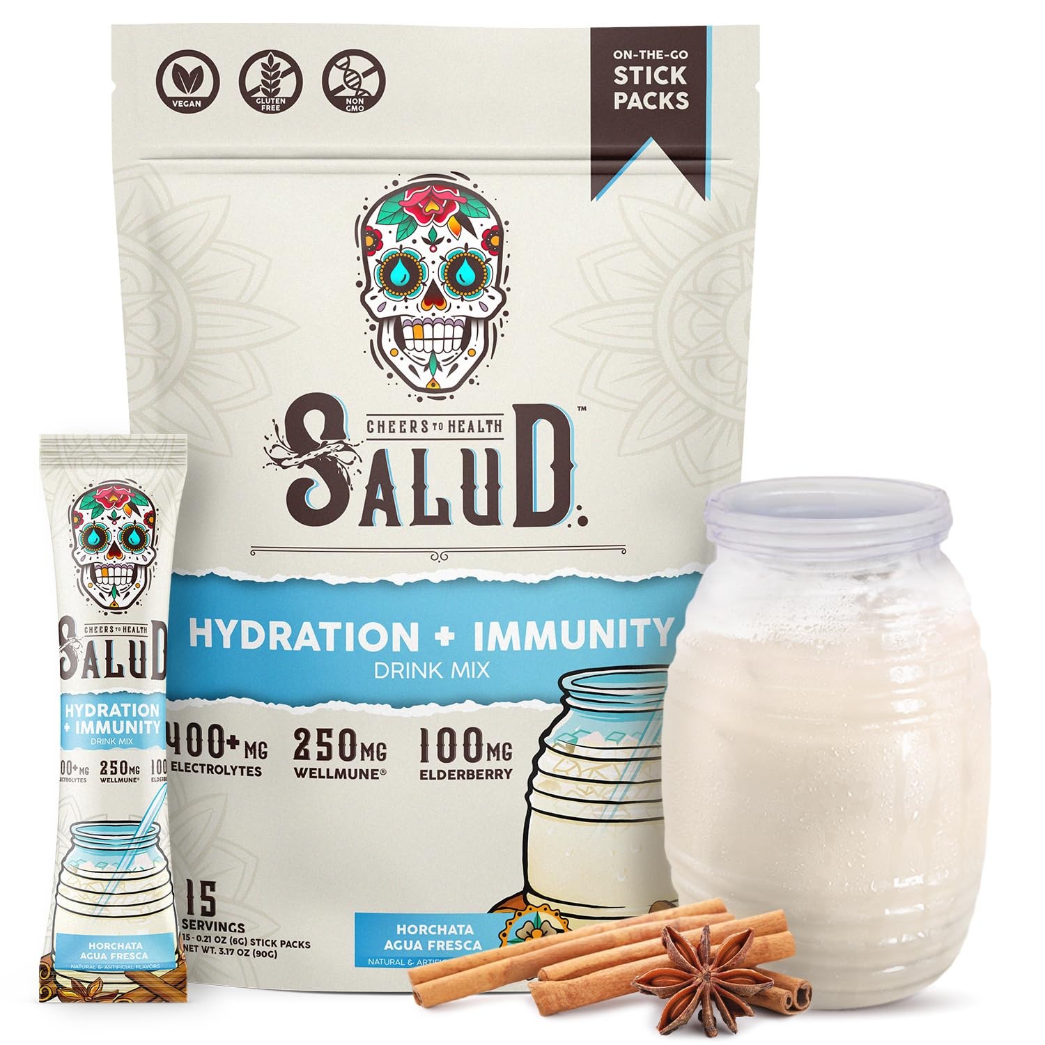 Salud 2-in-1 Hydration Packets + Immunity Electrolytes Powder, Horchata – Agu…