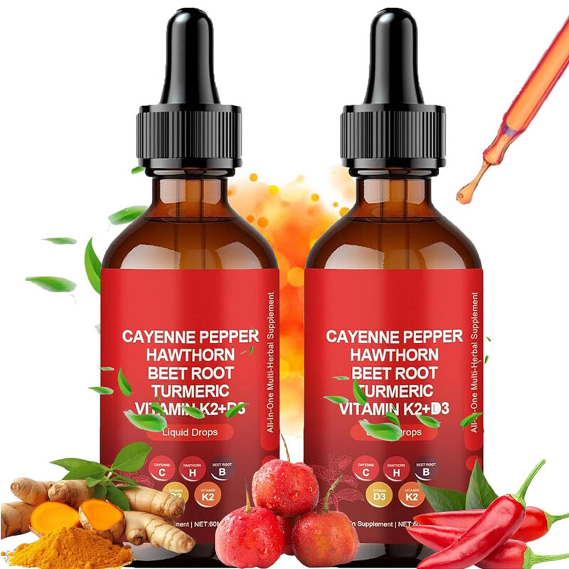 Cayenne Pepper Hawthorn Beet Root Turmeric Vitamin K2+D3 Liquid Drops 60ML Pro