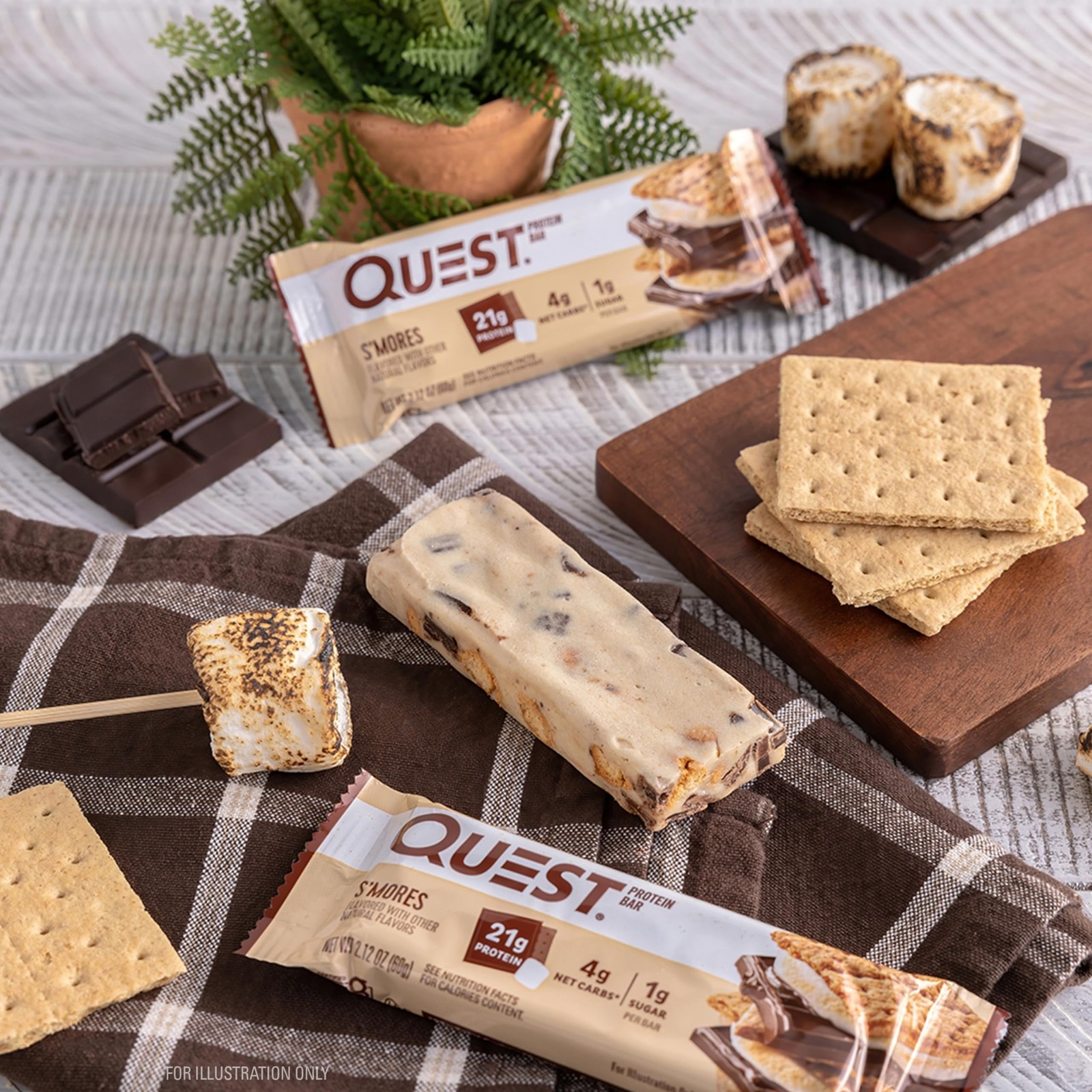 Quest Nutrition S’Mores Protein Bars, 21g Protein, 1g Sugar, 4g Net Carb, Glu…