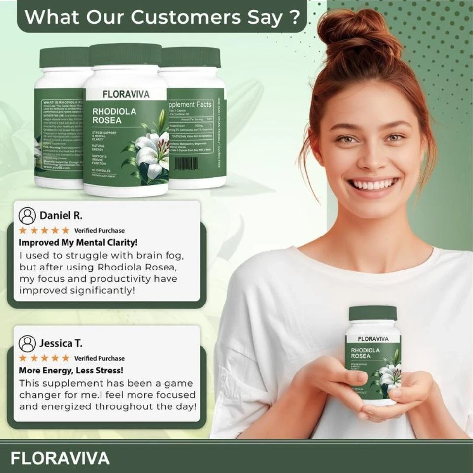 Rosea Rhodiola Capsules – Floravida for Energy, Focus, Mood