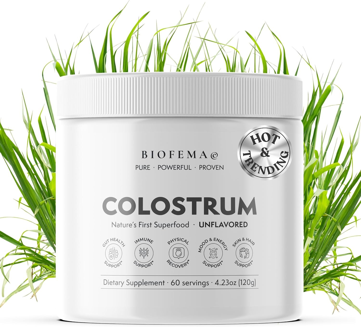 Grass Fed Bovine Colostrum 60 Servings 4.23oz 3rd Party Tested BIOFEMA USA Made