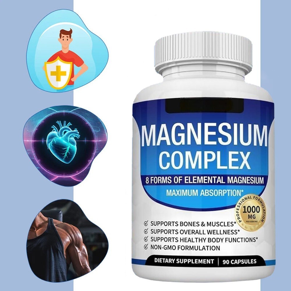 1~5x Magnesium Complex Supplement 8 Elemental 1000mg – Vegan Non-GMO 90 Capsules