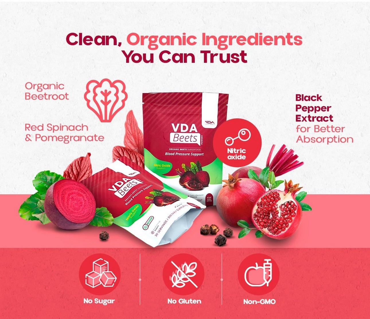 VDA Beets Blood Pressure Support, Organic Beet Root Powder Drink Mix Berries