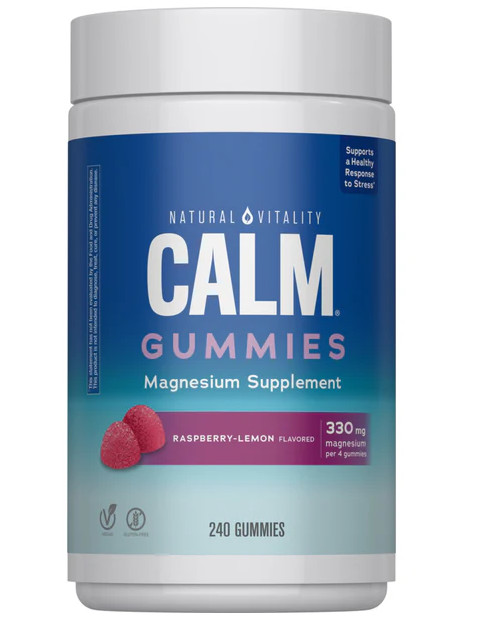 CALM Magnesium Gummies | 240 Vegan Raspberry Lemon Gummies | by Natural Vitality