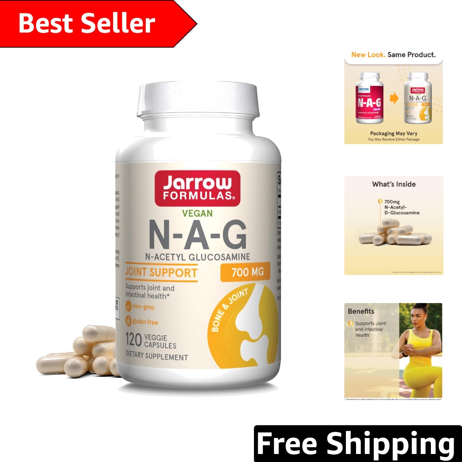 N-A-G 700 mg – Gluten-Free Veggie Capsules for Joint Health Support – 120 Count