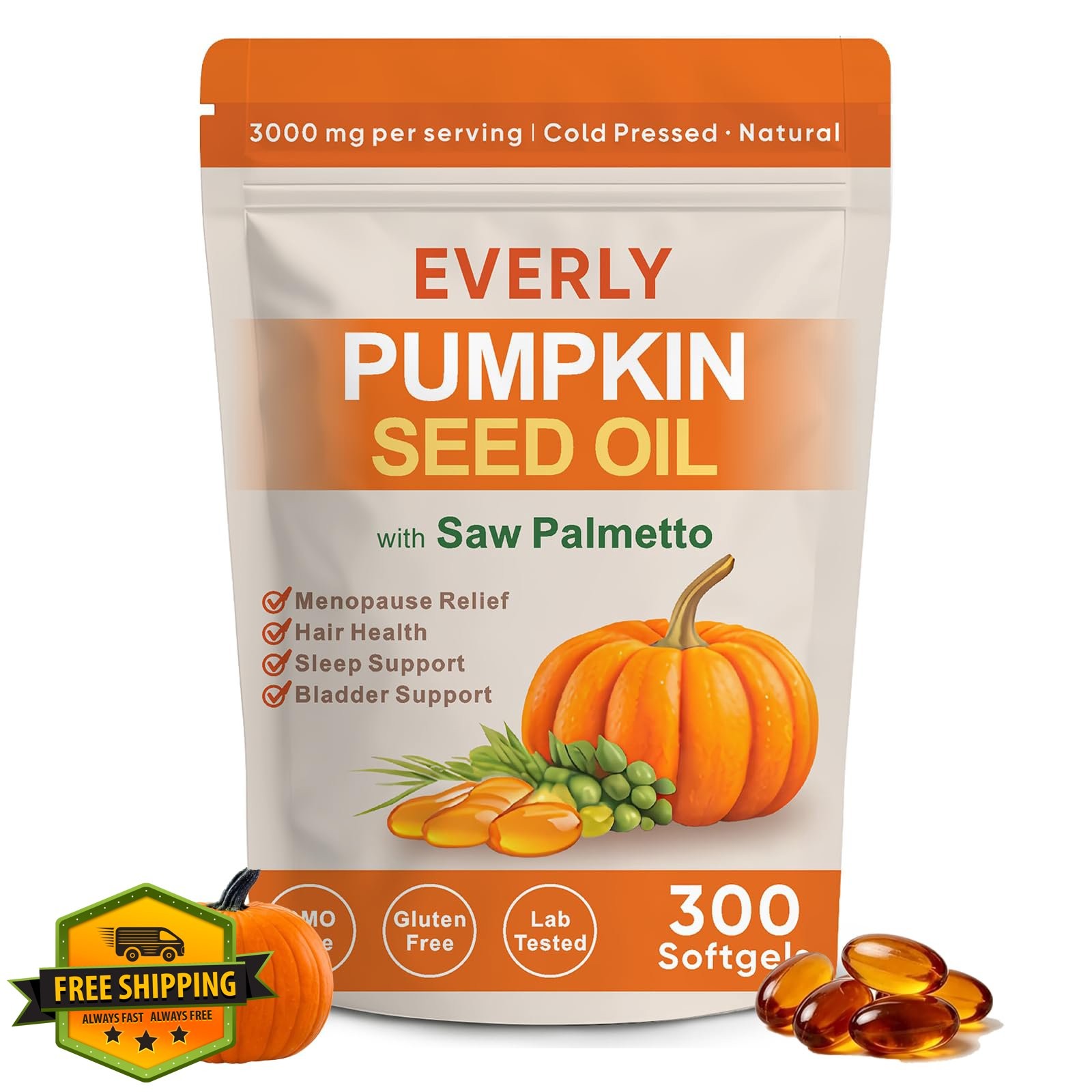 ZISKOUD Everly Pumpkin Seed Oil with Saw Palmetto, 300 Softgels, Cold Pressed…