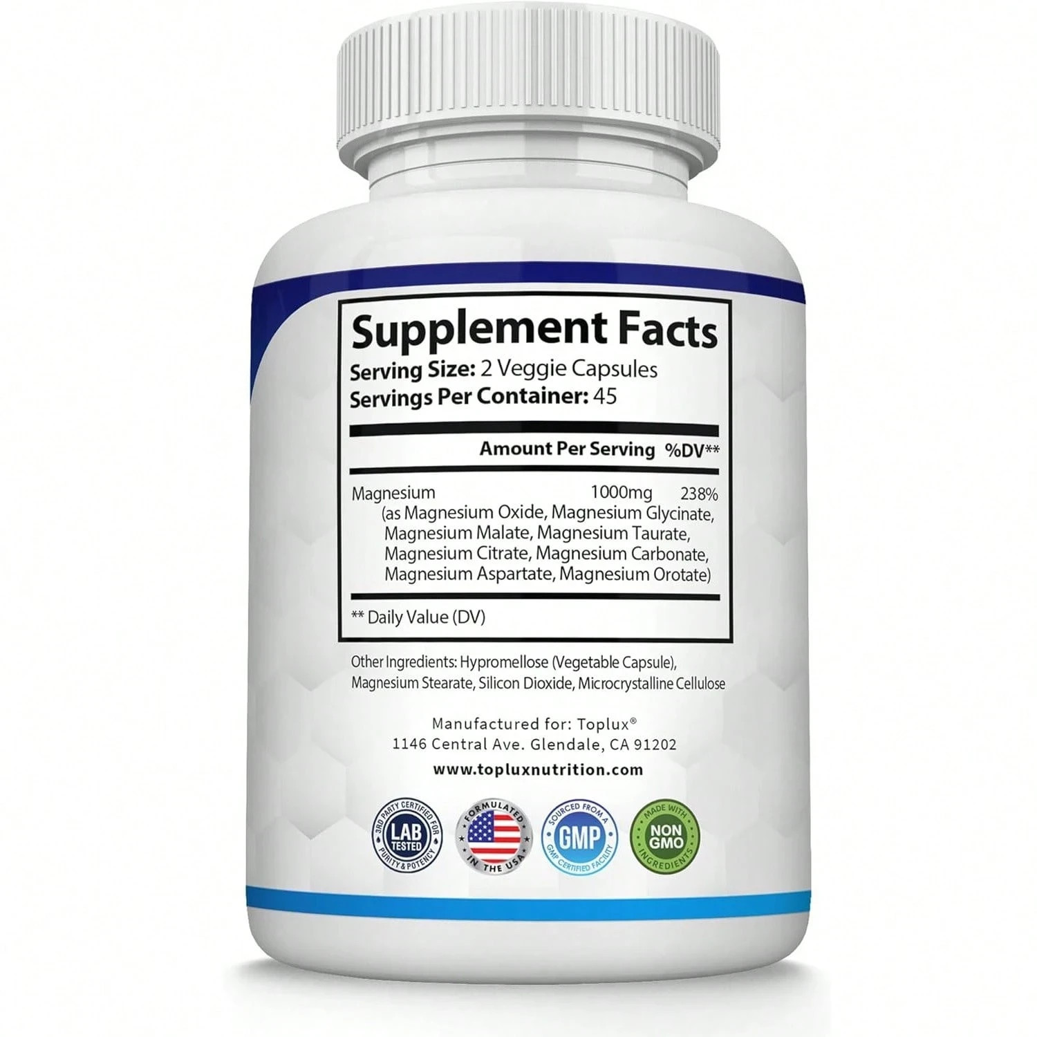 Complex Supplement 8 Elemental 1000mg-Magnesium Glycinate, Citrate, Malate