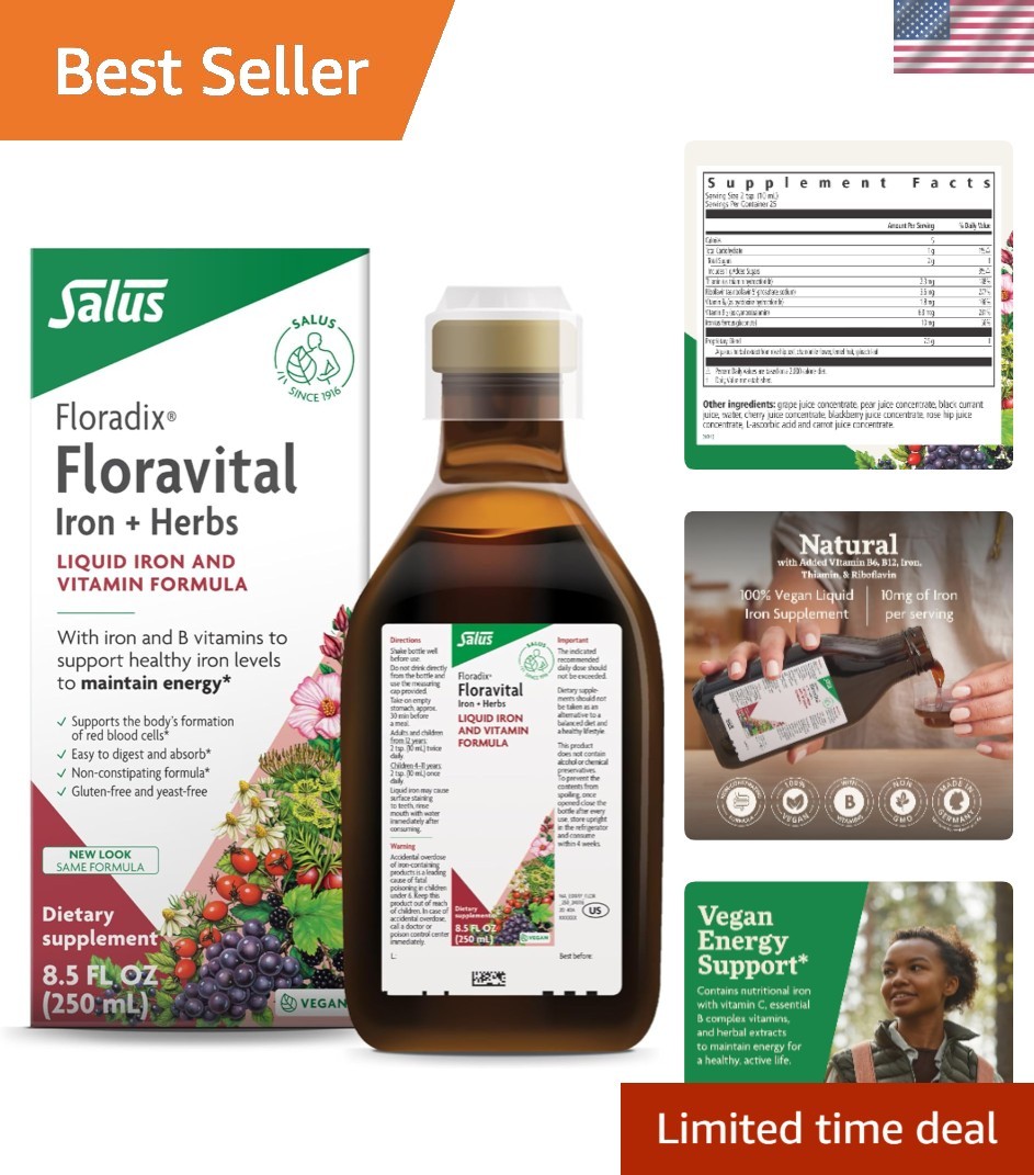 8.5 Fl Oz Floravital Liquid Iron & B Vitamins – Gentle & Gluten-Free Support