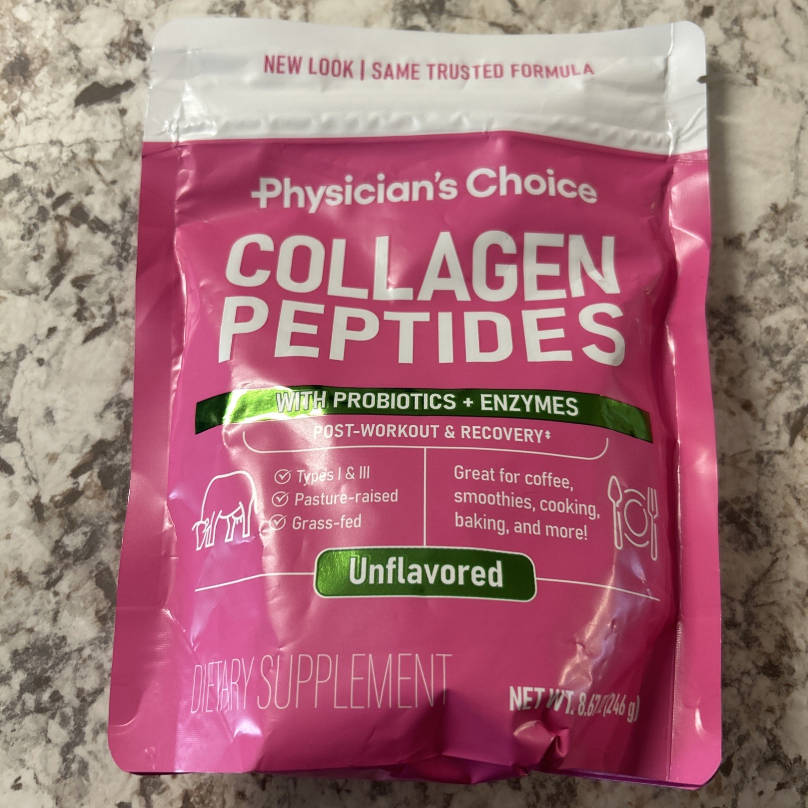 Physicians Choice COLLAGEN PEPTIDES 8.67oz Powder UNFLAVORED probiotics 02/2026