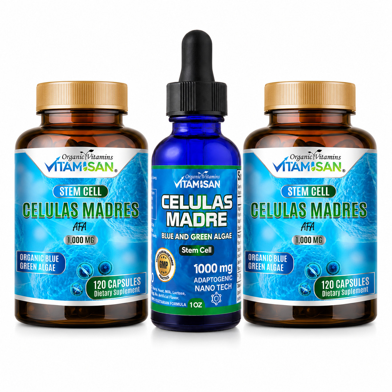 Celulas Madres Stem Cell AFA Blue Green Algae Drops Capsules Men Women 3 Pack