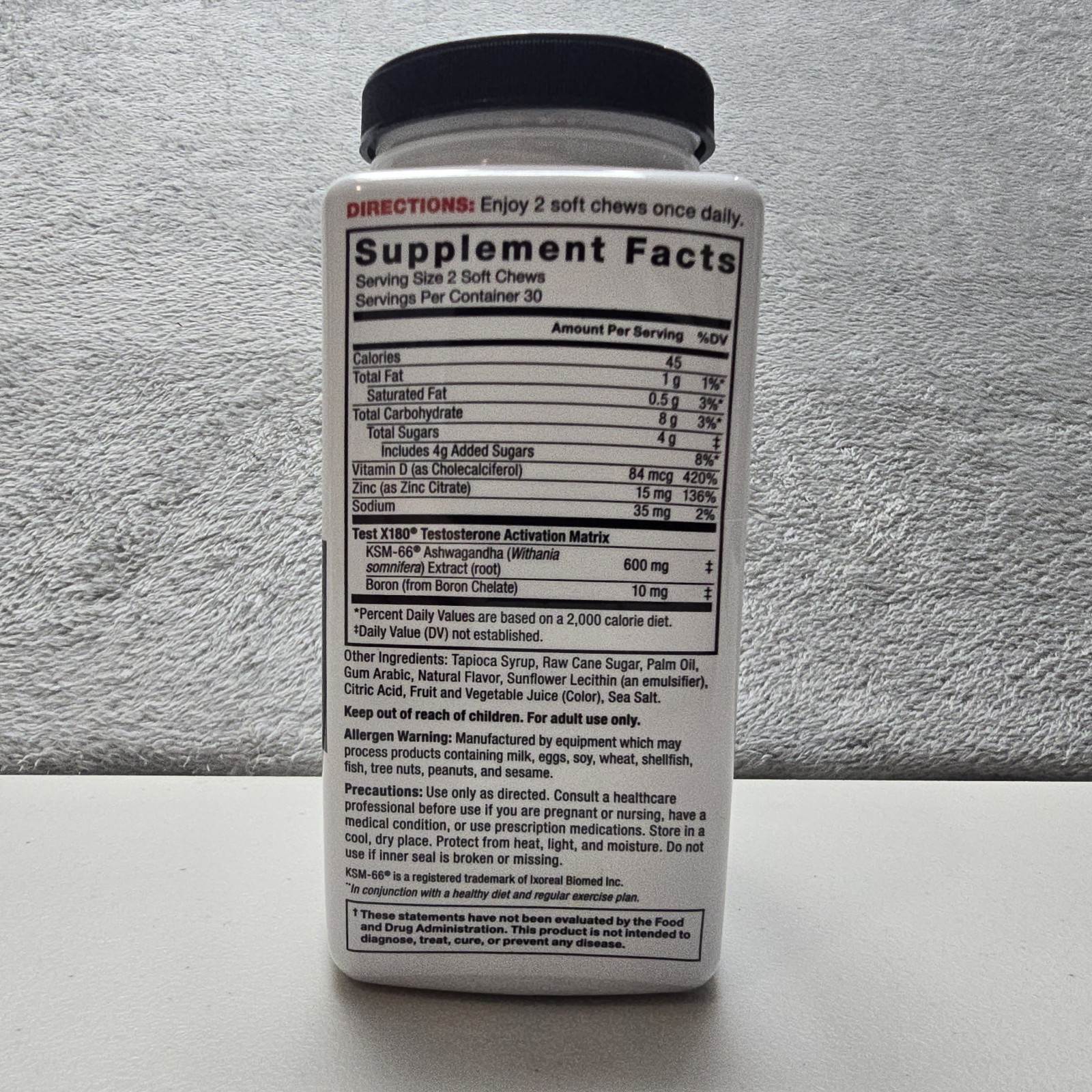 Force Factor Test X180 Supplement Testosterone Booster Berry Blast 60 Soft Chews
