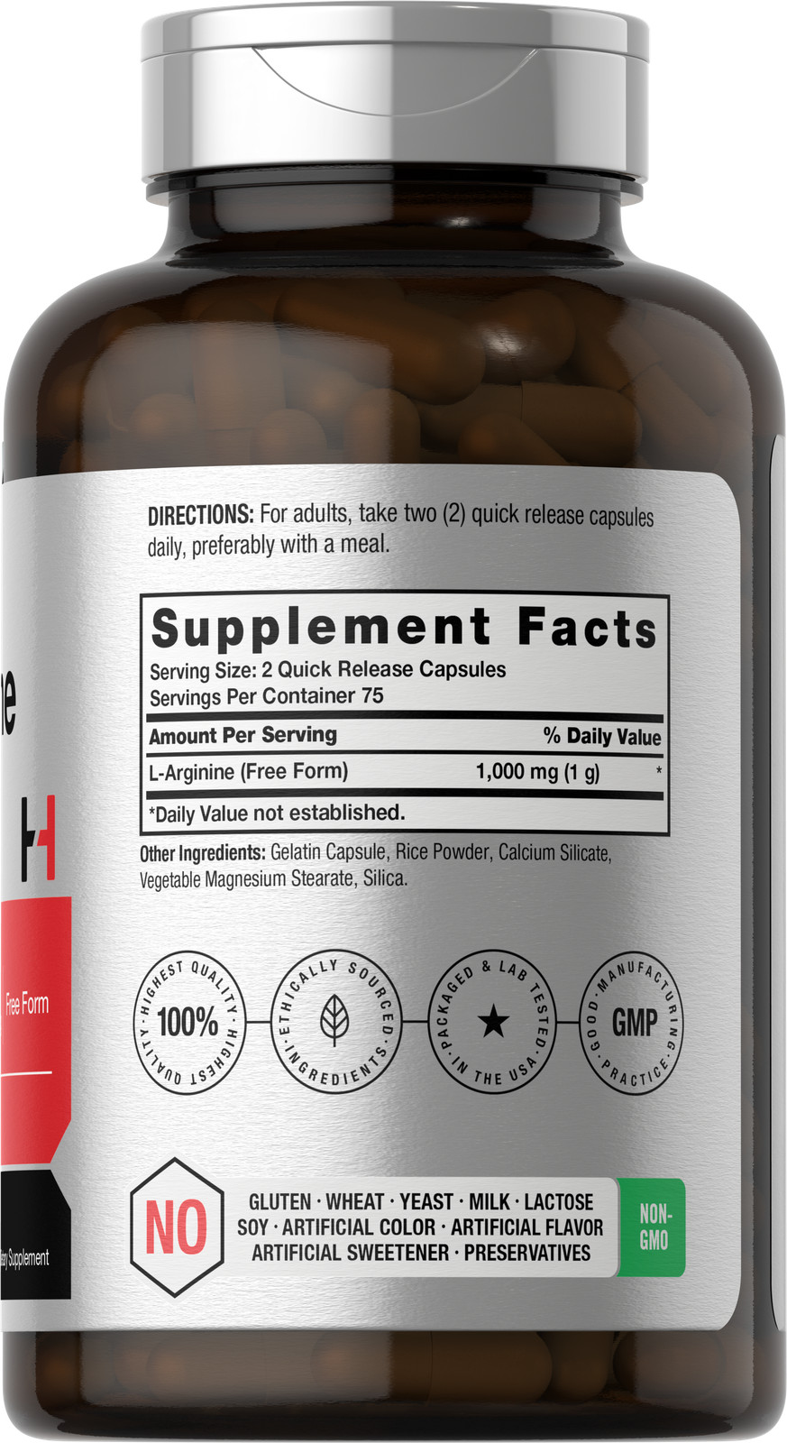 L Arginine 1000mg Capsules | 150 Count | Free Form | Non-GMO | by Horbaach