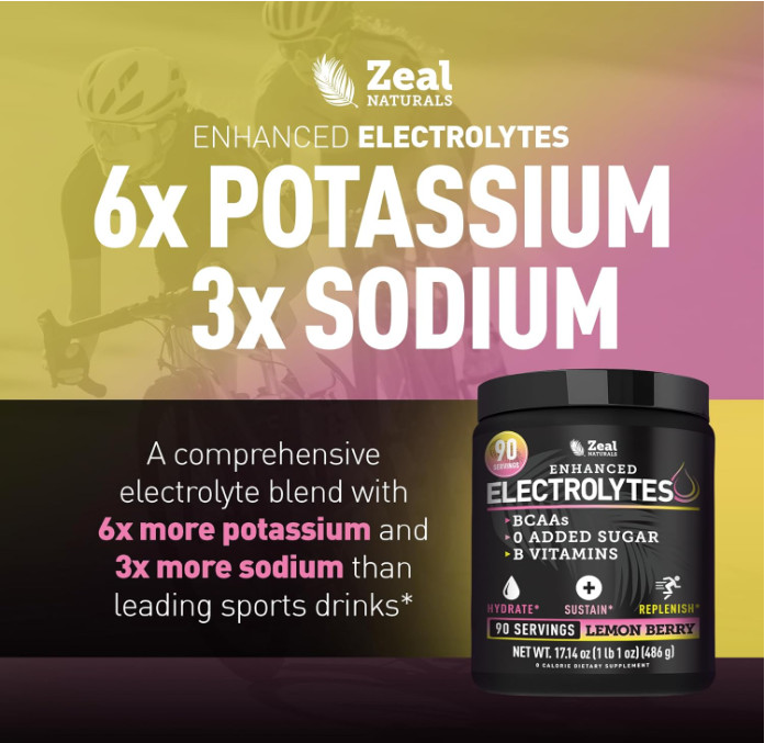 Zeal Electrolyte Powder, Lemon Berry, Zero Sugar, 90 Servings