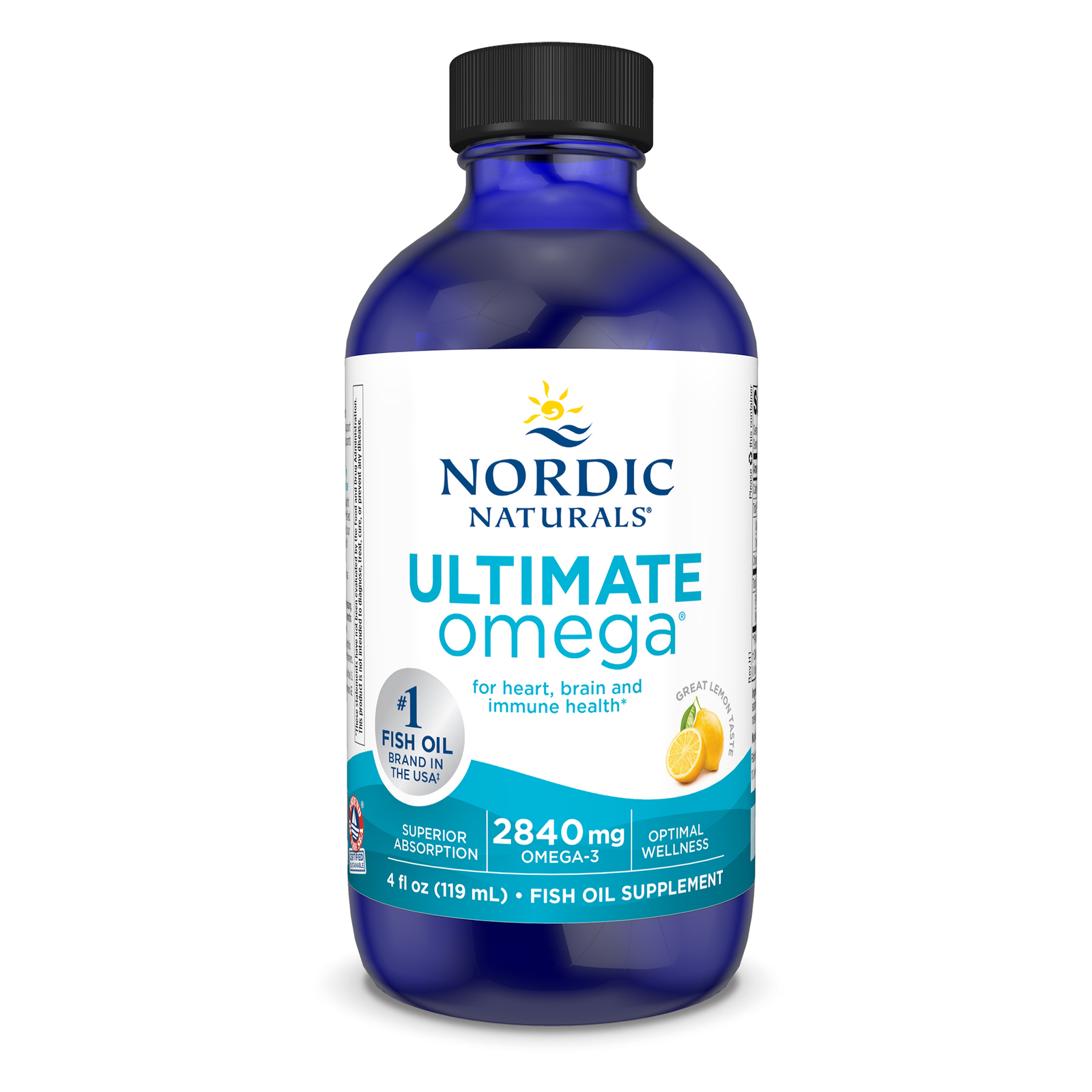 Nordic Naturals Ultimate Omega Liquid – Lemon Omega 3 Fish Oil, 4 Oz