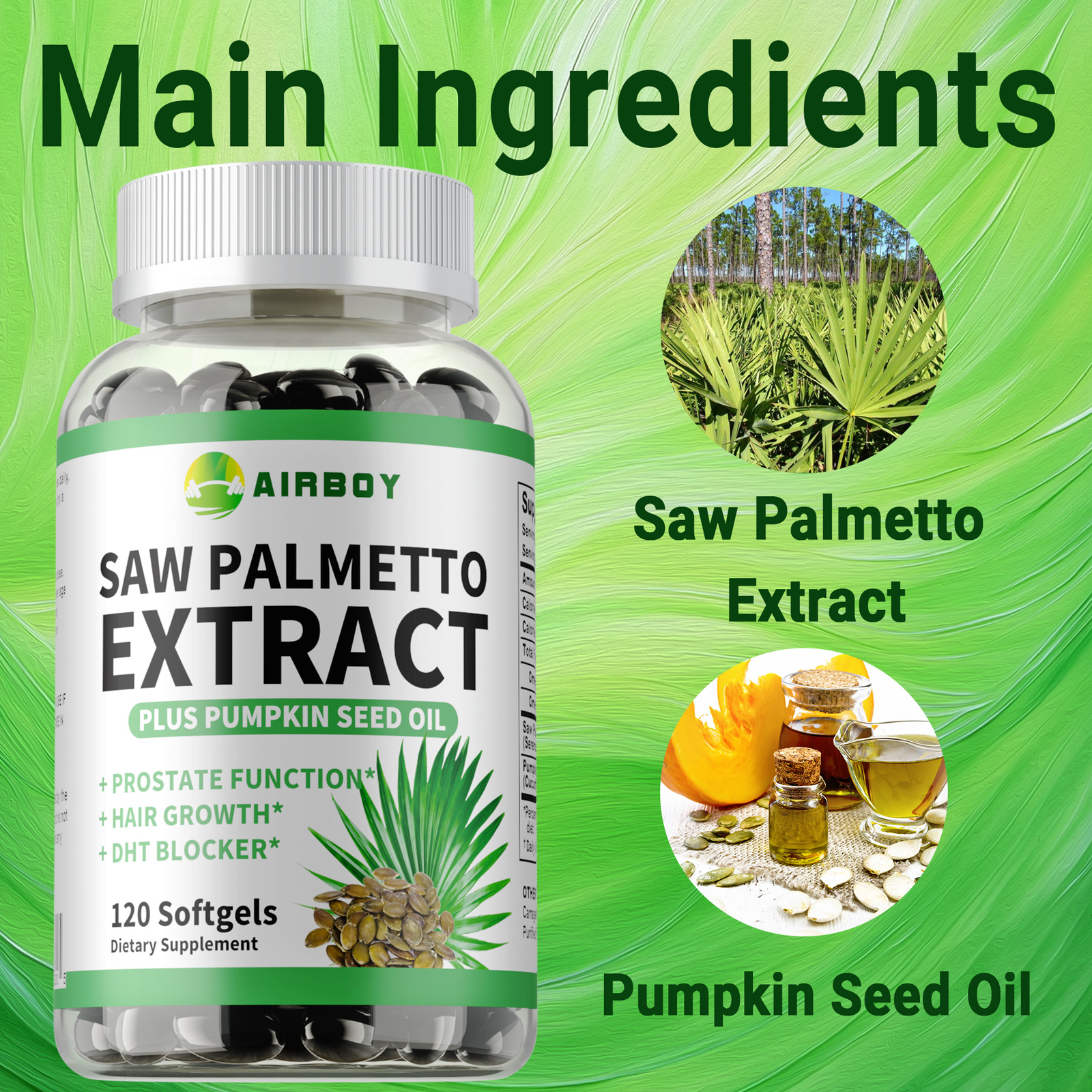 Saw Palmetto Extract – with Pumpkin Seed Oil, Prostate Health, Hair Growth