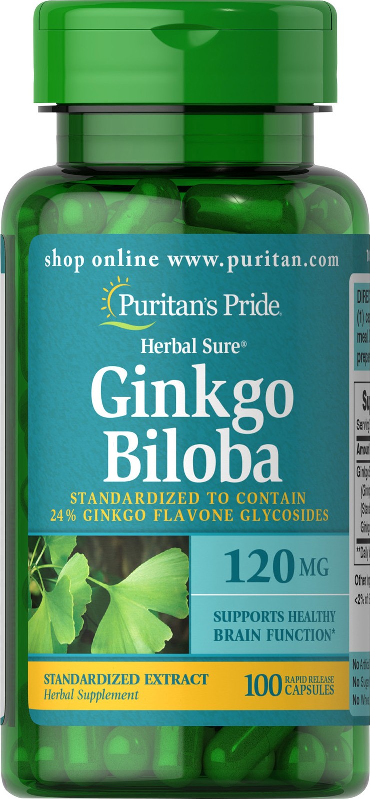 Puritan’s Pride Ginkgo Biloba Standardized Extract 120 mg – 100 Capsules