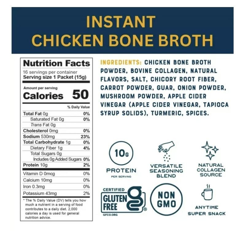 Bare Bones Instant Chicken Bone Broth Sticks, 10G Protein, 4.23 oz, 8 Count
