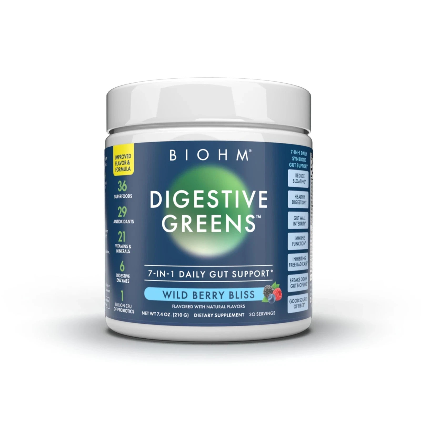 BIOHM Digestive Greens Superfood Powder 7.4oz 30 Servings Gut Immune Fiber