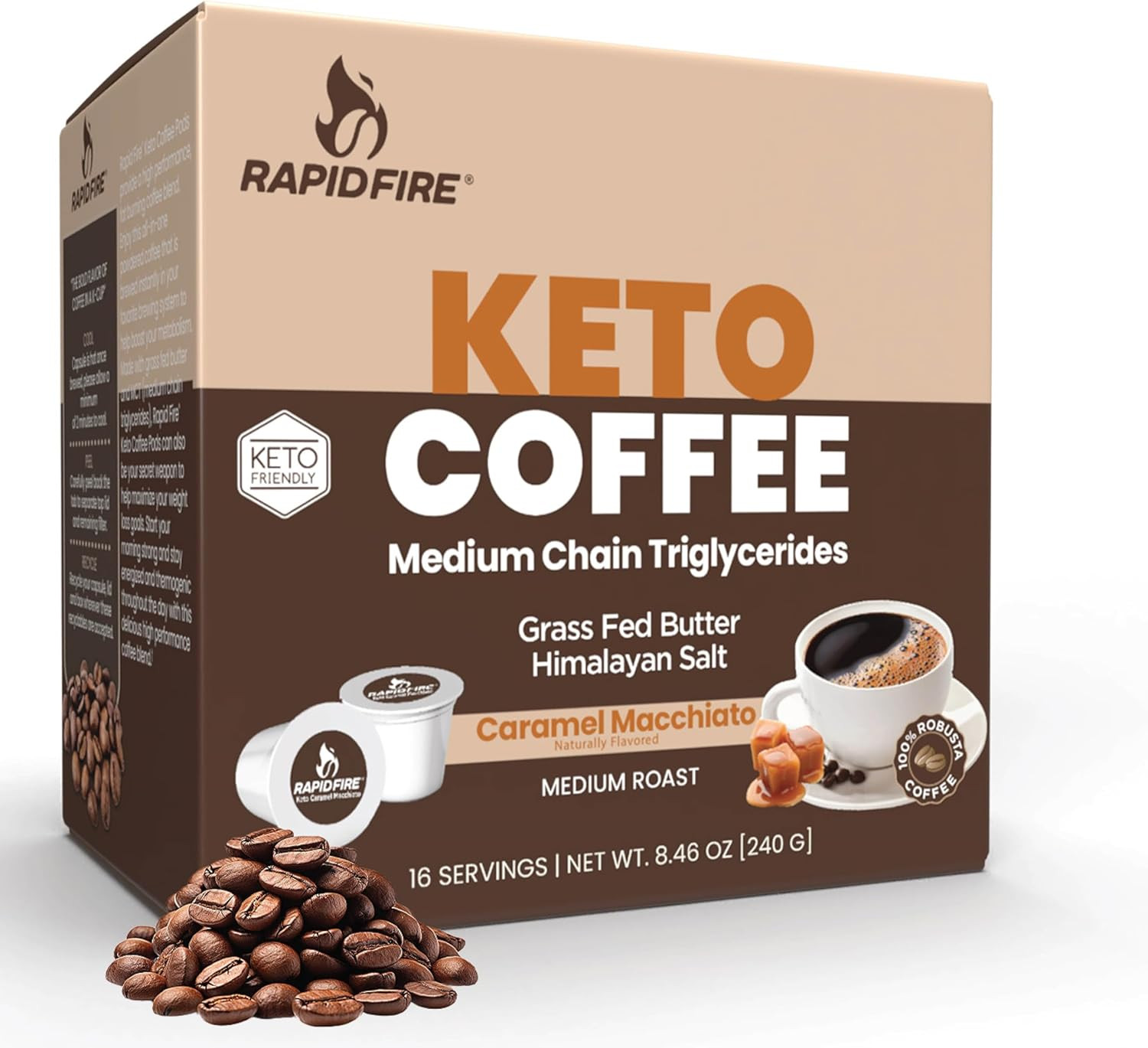 Rapidfire Caramel Macchiato Ketogenic High Performance Keto Coffee Pods, Supp…