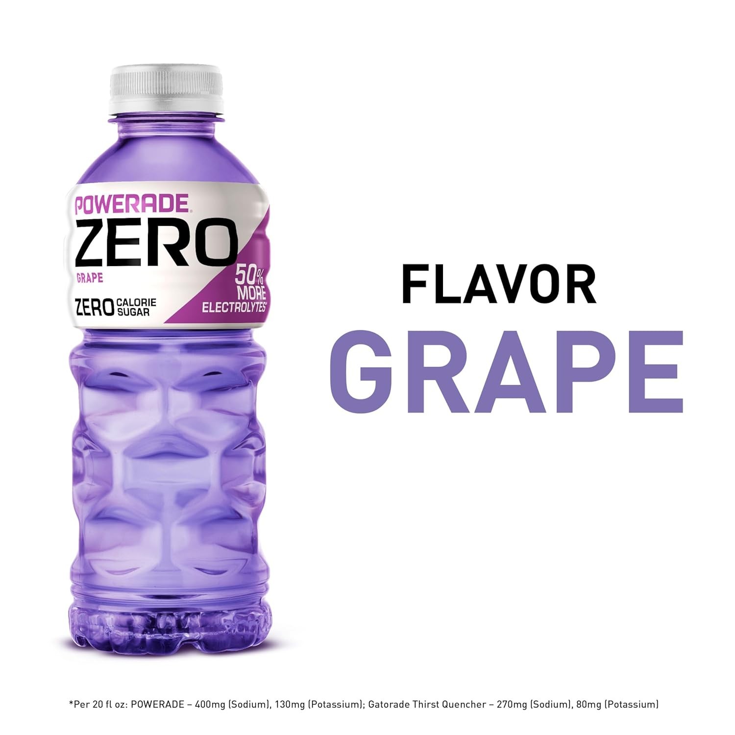 POWERADE Electrolyte Enhanced Zero Sugar Grape Sports Drink, 20 Ounce (Pack of 8