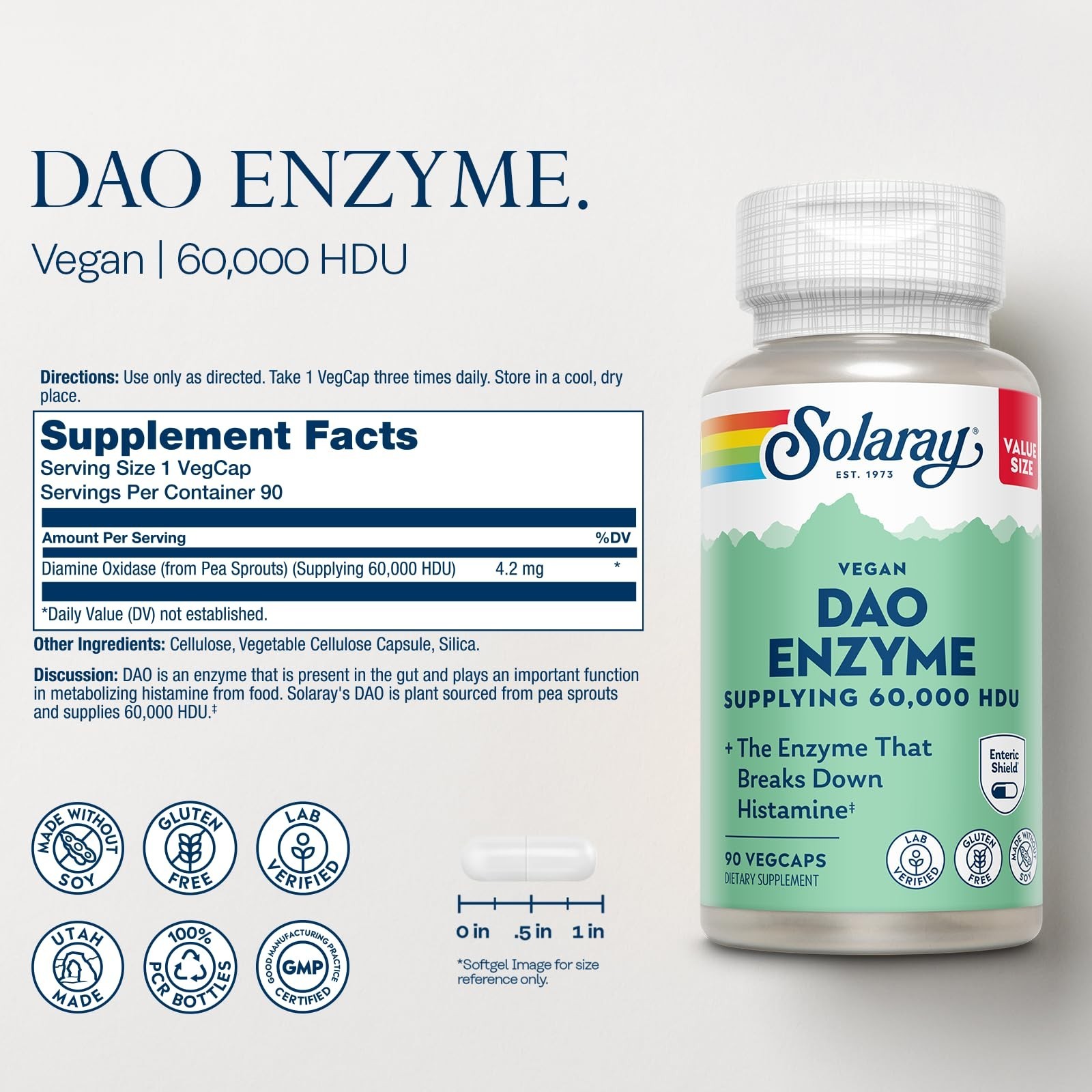 DAO Enzyme Supplement – Breaks Down Histamine – 60,000 HDU – Vegan, Gluten-Free,