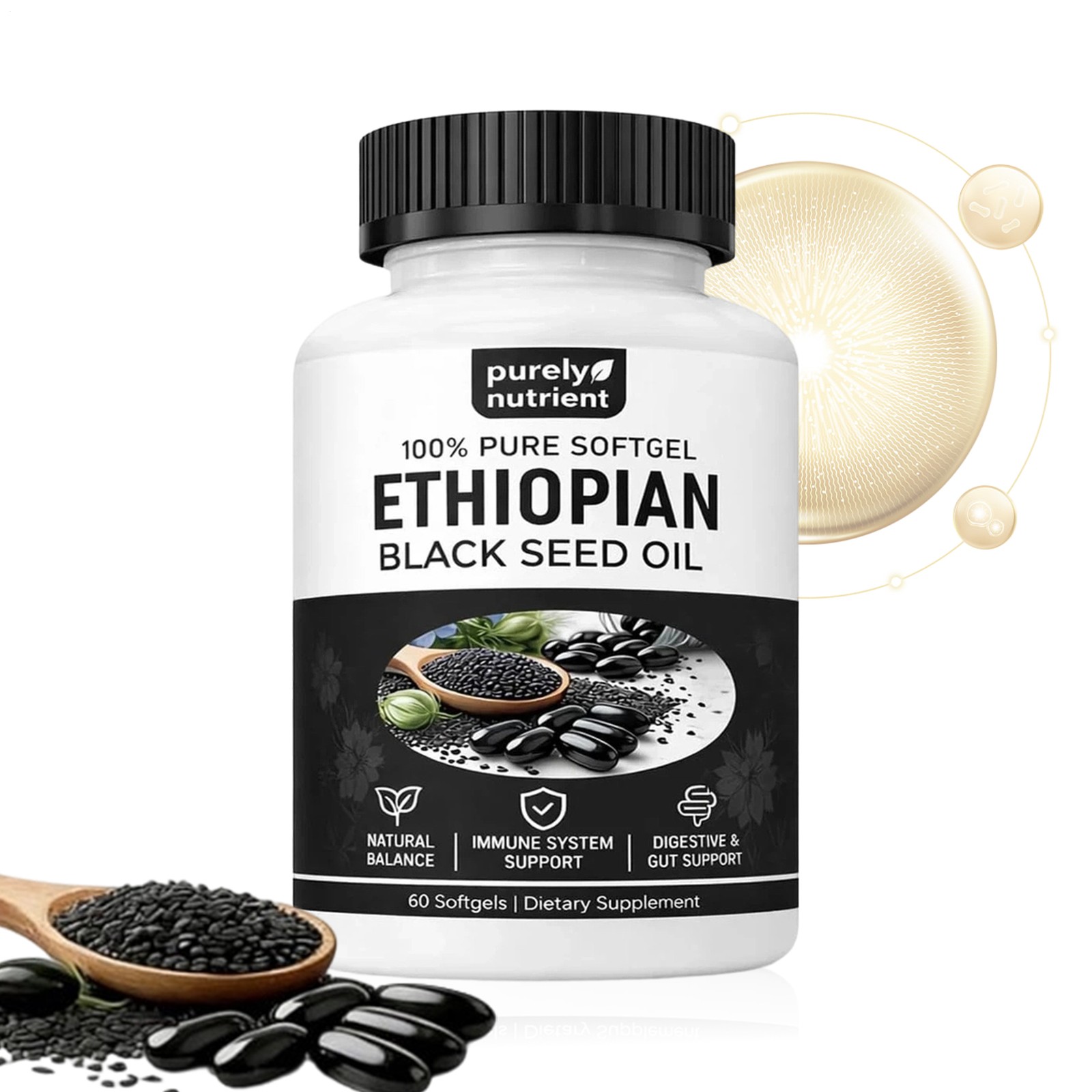 “60 capsules, Softgels Black Seed Oil Ethiopian |4.4% Thymoquinone |Gluten-Free”