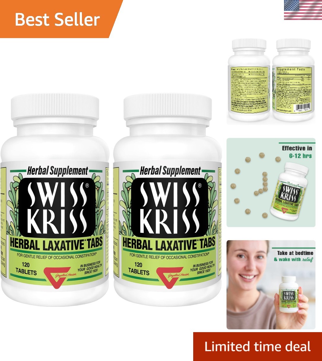 Swiss Kriss Herbal Tabs – 240 Count, Two-Pack for Digestive Health