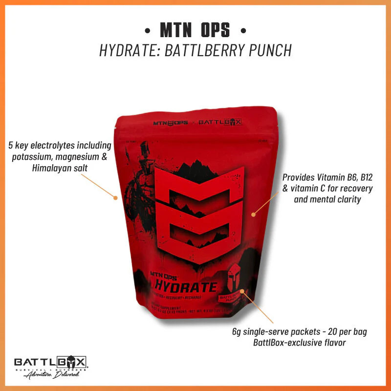 MTN OPS Hydrate BattlBerry Punch Electrolyte Drink Mix 20 Pack Hydration
