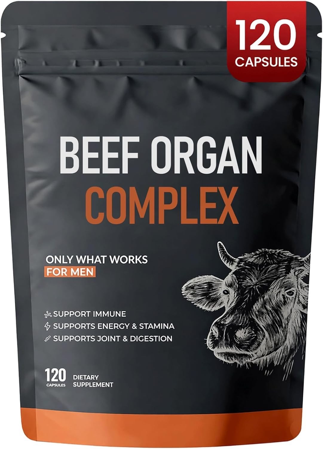 Forgebody Beef Organ Complex Supplement for Men 120 Capsules Grass Fed Beef