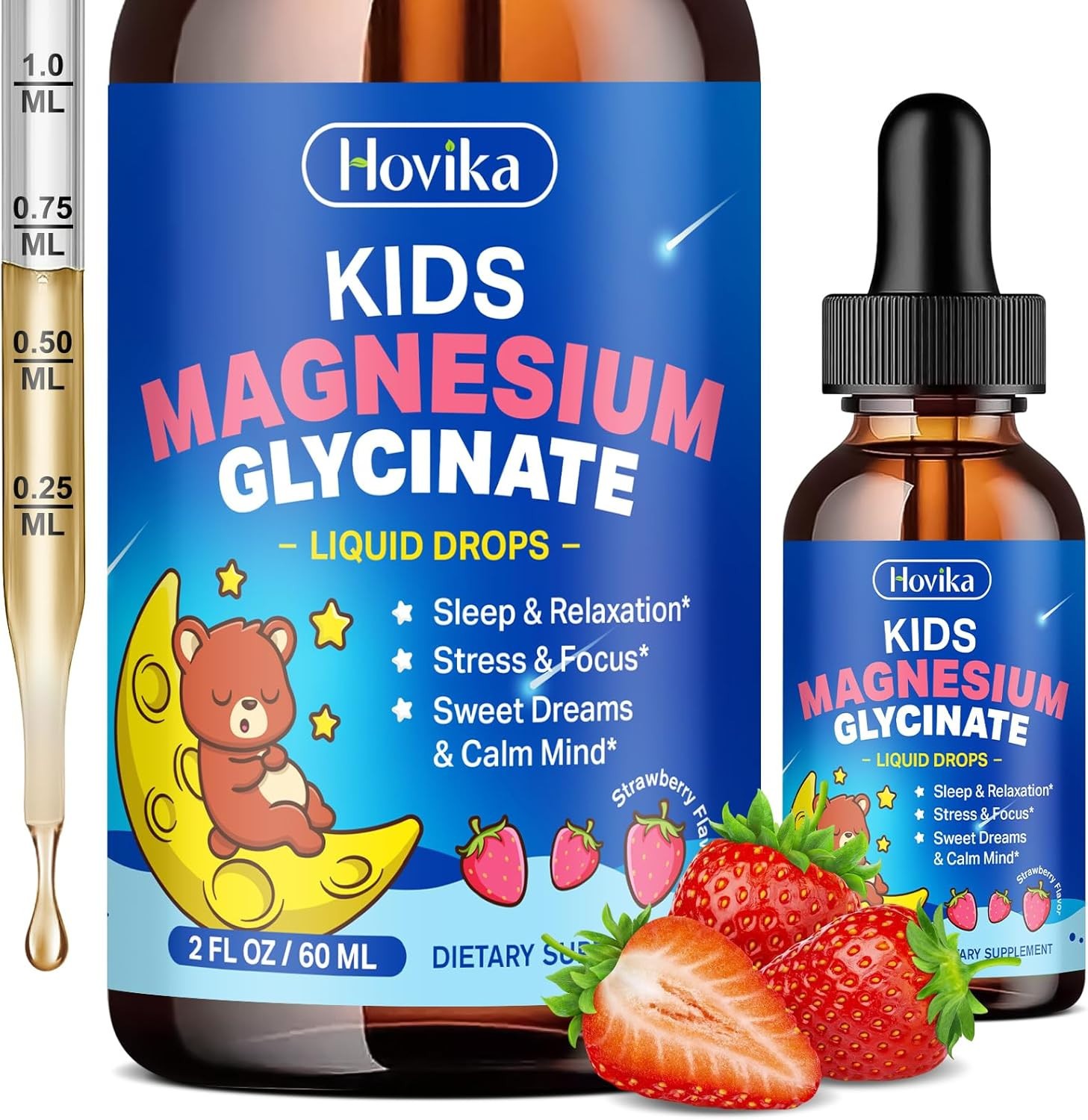 Magnesium Glycinate Liquid for Kids Sleep Calm Focus Drops Strawberry
