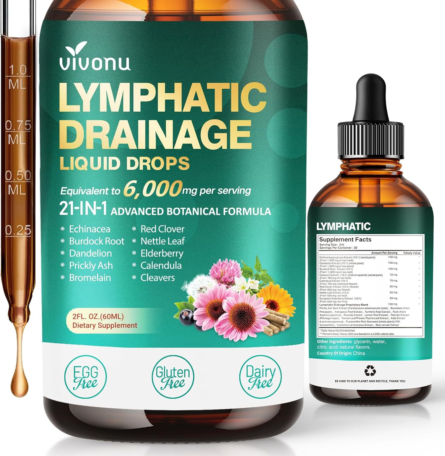 21-in-1 Lymphatic Drainage Drops for Liposomal, 6000mg Immune & Lymph System